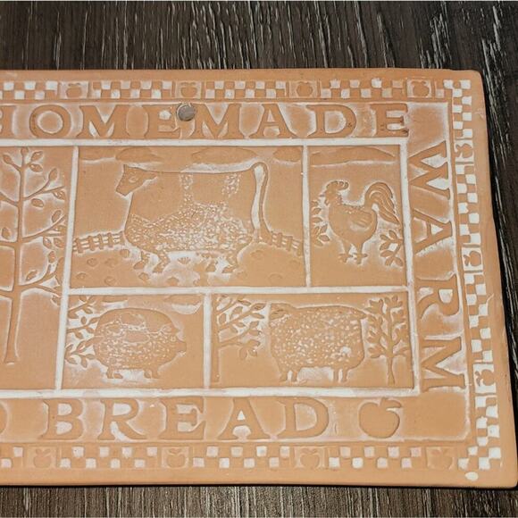 Vintage Terra Cotta Pottery Bread Bun Warmer Stone for Basket trivet wall hanger - Picture 5 of 6